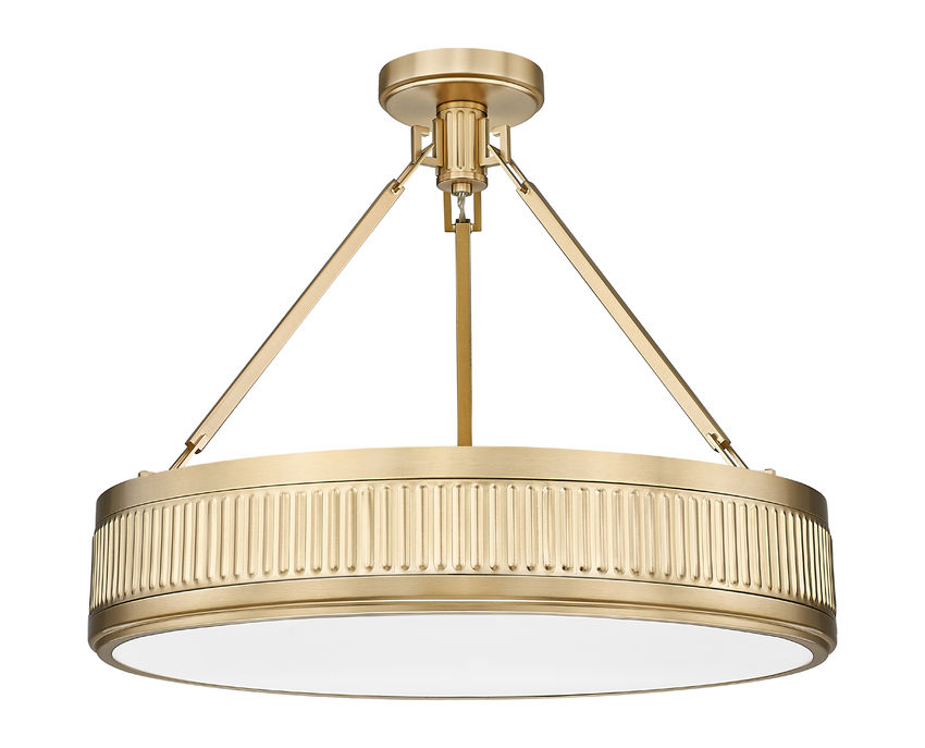 Z-Lite Quinn 22" 3-Light LED-Integrated Modern Gold Frame White Acrylic Shade Semi Flush Mount Lighting