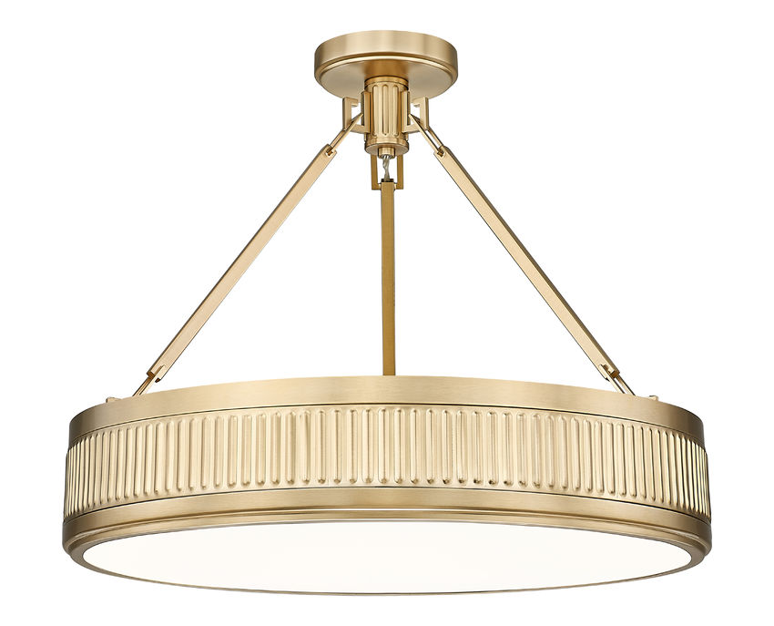 Z-Lite Quinn 22" 3-Light LED-Integrated Modern Gold Frame White Acrylic Shade Semi Flush Mount Lighting