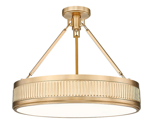 Z-Lite Quinn 22" 3-Light LED-Integrated Modern Gold Frame White Acrylic Shade Semi Flush Mount Lighting