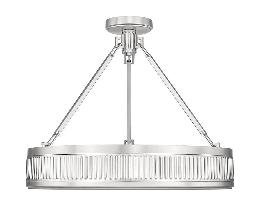 Z-Lite Quinn 22" 3-Light LED-Integrated Satin Nickel Frame White Acrylic Shade Semi Flush Mount Lighting