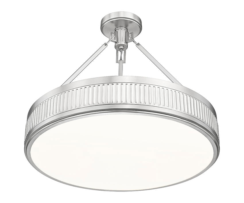 Z-Lite Quinn 22" 3-Light LED-Integrated Satin Nickel Frame White Acrylic Shade Semi Flush Mount Lighting