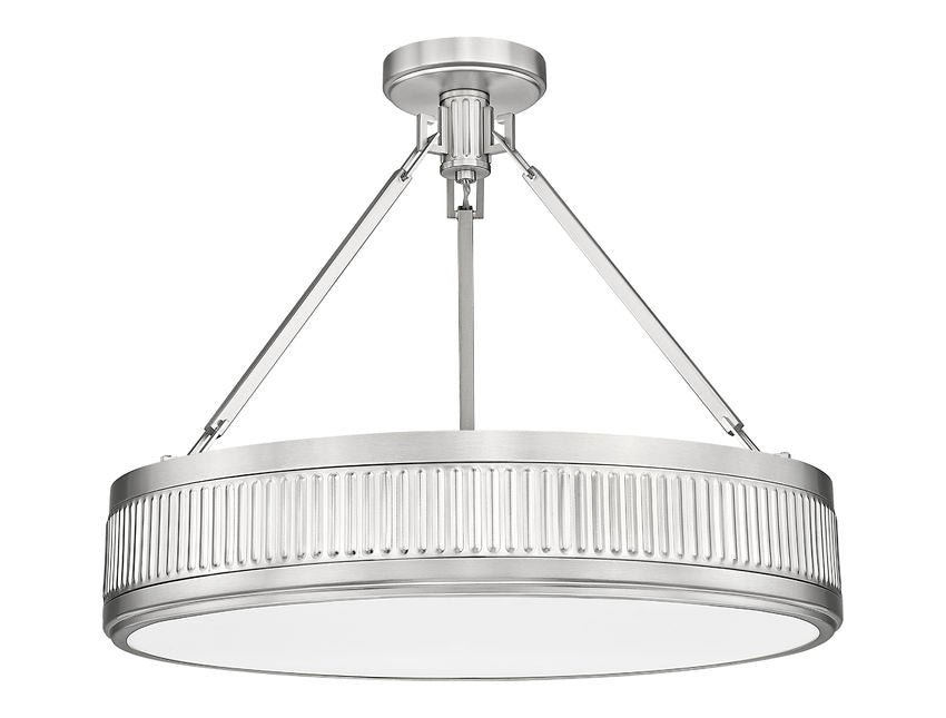Z-Lite Quinn 22" 3-Light LED-Integrated Satin Nickel Frame White Acrylic Shade Semi Flush Mount Lighting