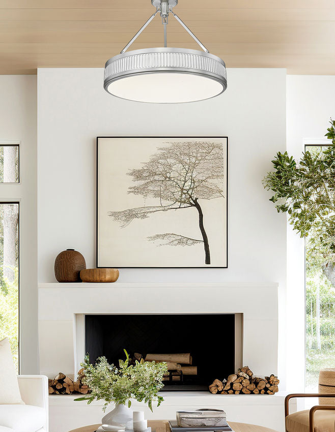 Z-Lite Quinn 22" 3-Light LED-Integrated Satin Nickel Frame White Acrylic Shade Semi Flush Mount Lighting