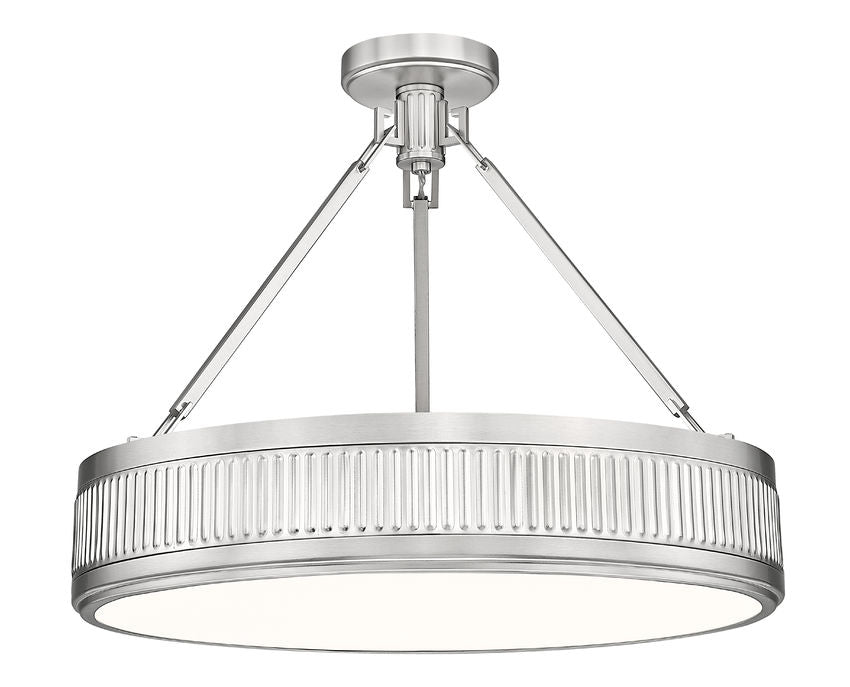 Z-Lite Quinn 22" 3-Light LED-Integrated Satin Nickel Frame White Acrylic Shade Semi Flush Mount Lighting
