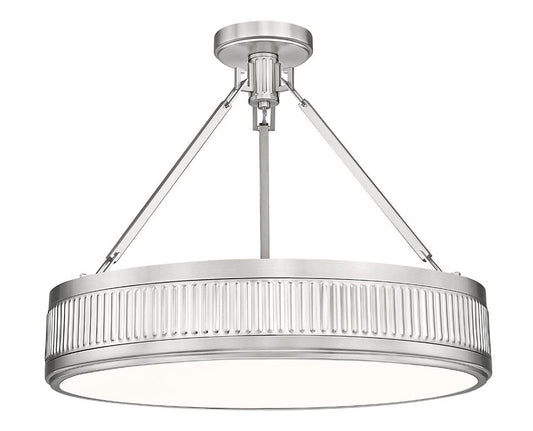 Z-Lite Quinn 22" 3-Light LED-Integrated Satin Nickel Frame White Acrylic Shade Semi Flush Mount Lighting