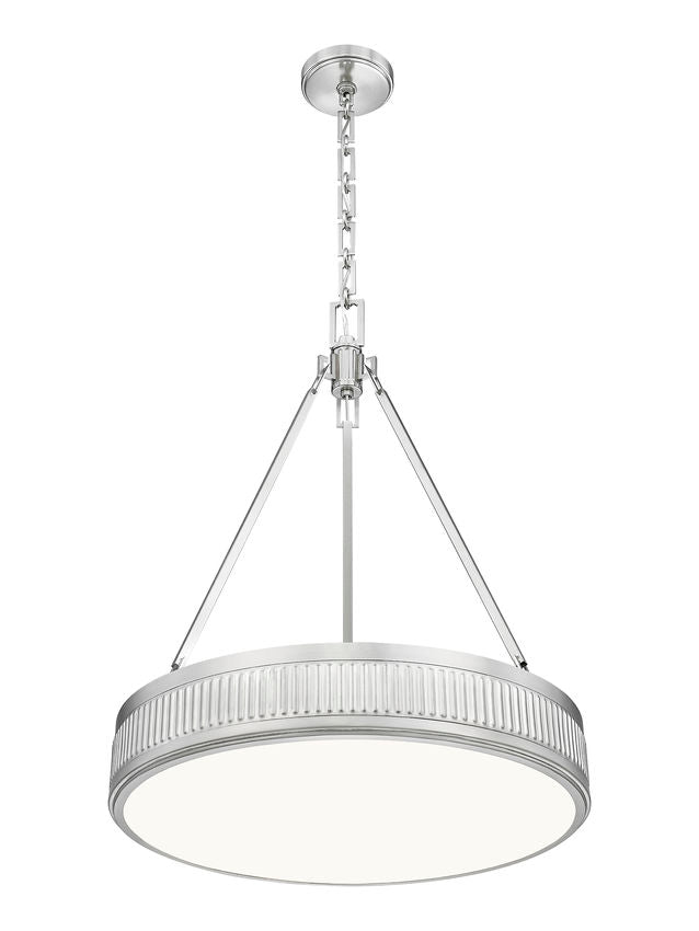 Z-Lite Quinn 22" 3-Light LED-Integrated Satin Nickel Iron Frame White Acrylic Shade Pendant Light
