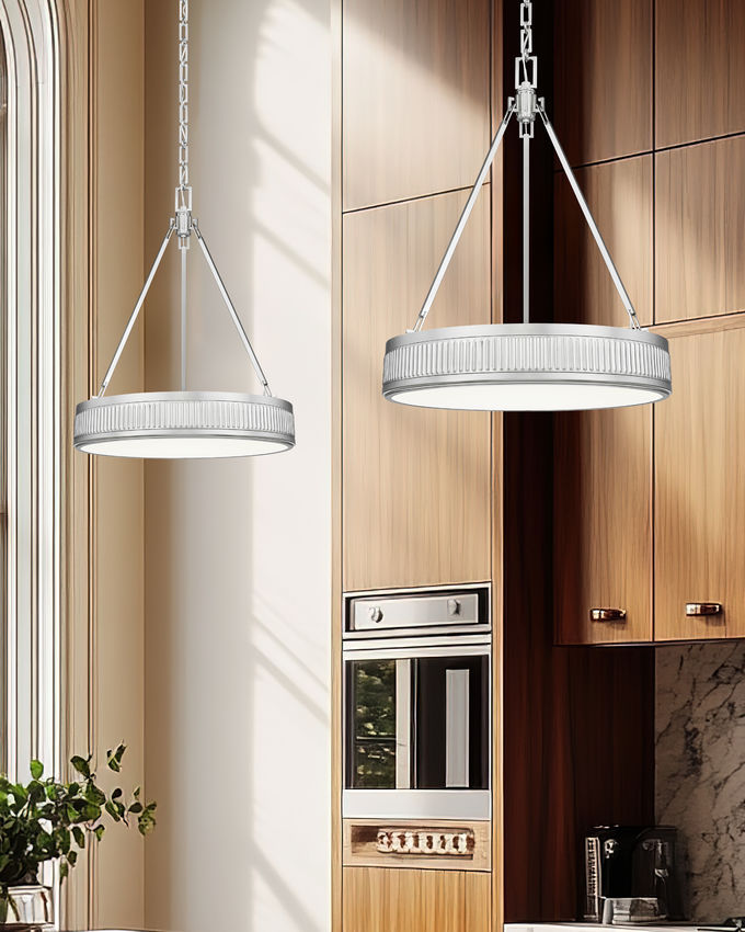 Z-Lite Quinn 22" 3-Light LED-Integrated Satin Nickel Iron Frame White Acrylic Shade Pendant Light