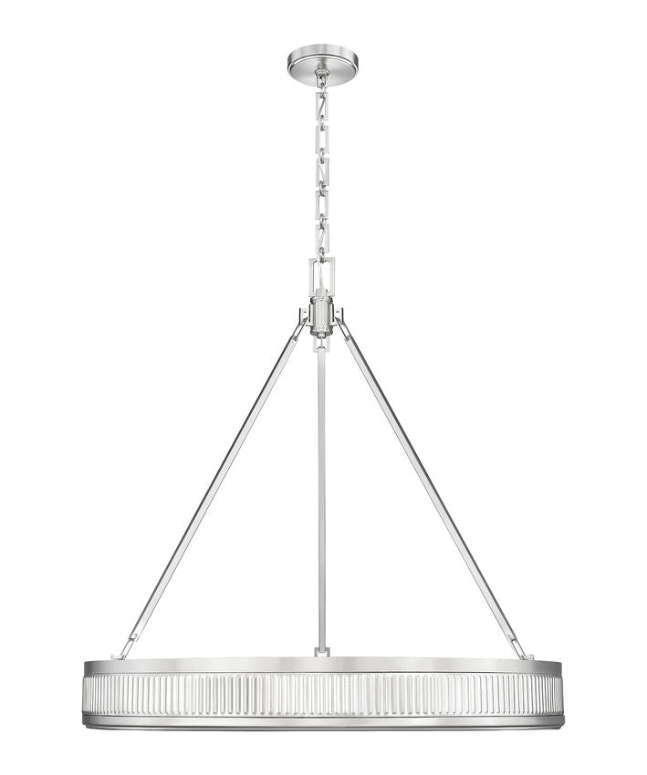Z-Lite Quinn 32" 3-Light LED-Integrated Satin Nickel Iron Frame White Acrylic Shade Pendant Light