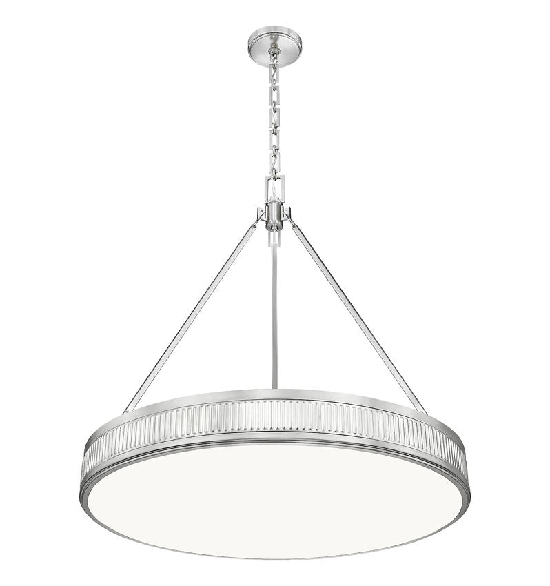 Z-Lite Quinn 32" 3-Light LED-Integrated Satin Nickel Iron Frame White Acrylic Shade Pendant Light
