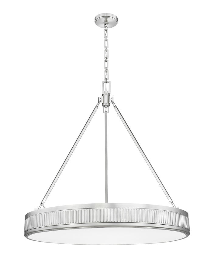 Z-Lite Quinn 32" 3-Light LED-Integrated Satin Nickel Iron Frame White Acrylic Shade Pendant Light