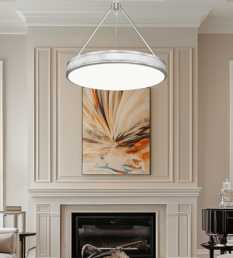 Z-Lite Quinn 32" 3-Light LED-Integrated Satin Nickel Iron Frame White Acrylic Shade Pendant Light
