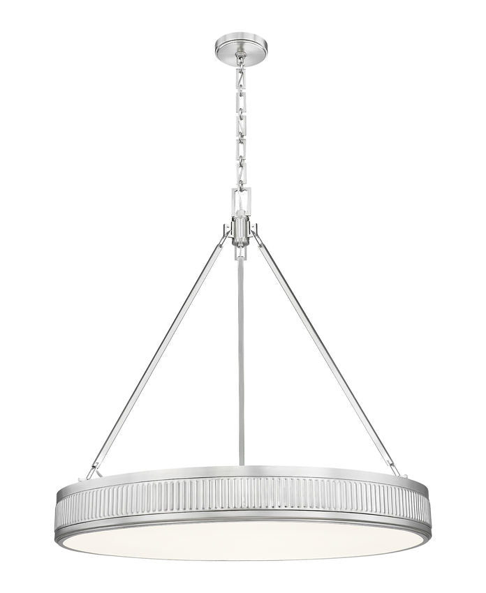 Z-Lite Quinn 32" 3-Light LED-Integrated Satin Nickel Iron Frame White Acrylic Shade Pendant Light