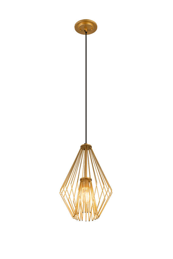 Z-Lite Quintus 13" 1-Light Metallic Gold Steel Mini Pendant Light