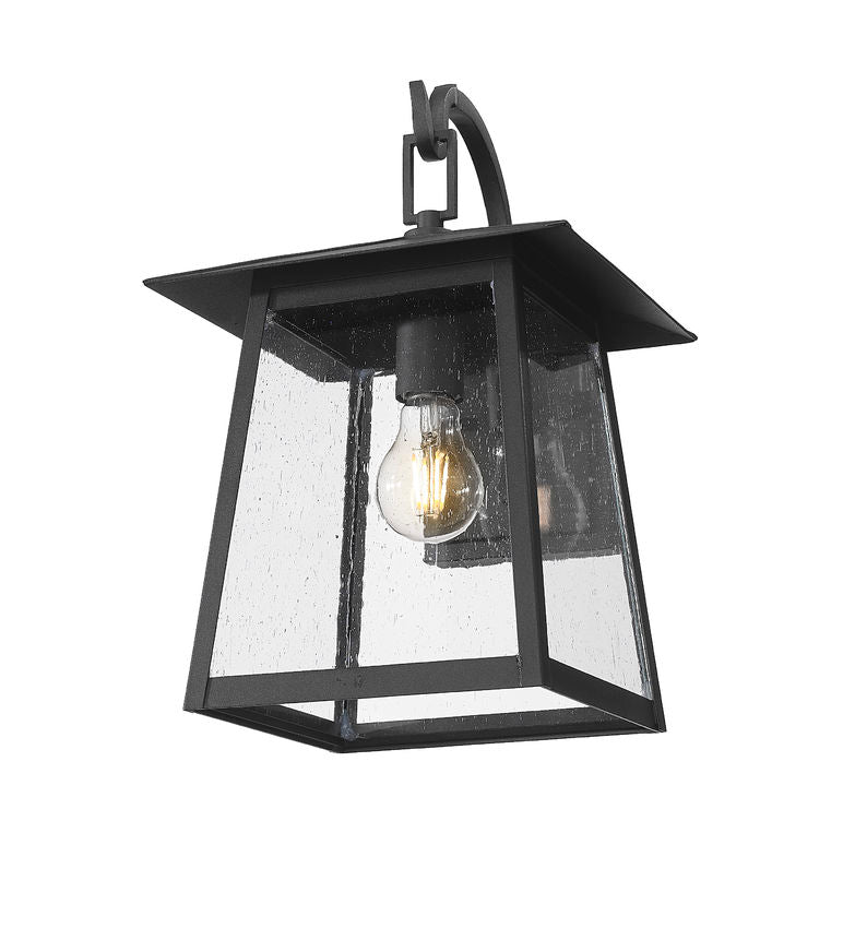 Z-Lite Rainer 10" 1-Light Black Aluminum Outdoor Wall Light With Clear Seedy Glass Shade