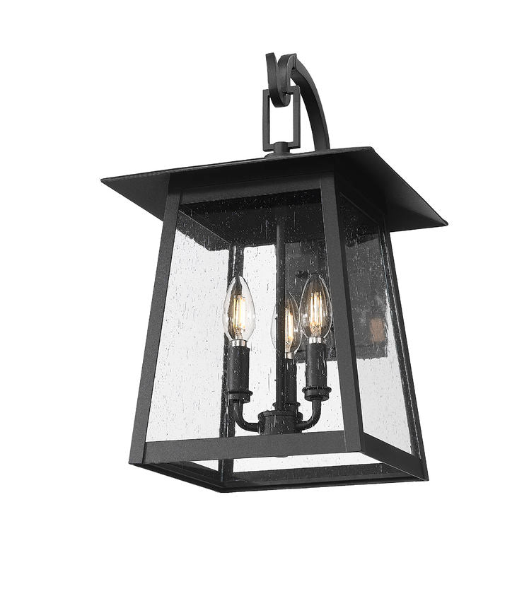 Z-Lite Rainer 12" 3-Light Black Aluminum Outdoor Wall Light With Clear Seedy Glass Shade