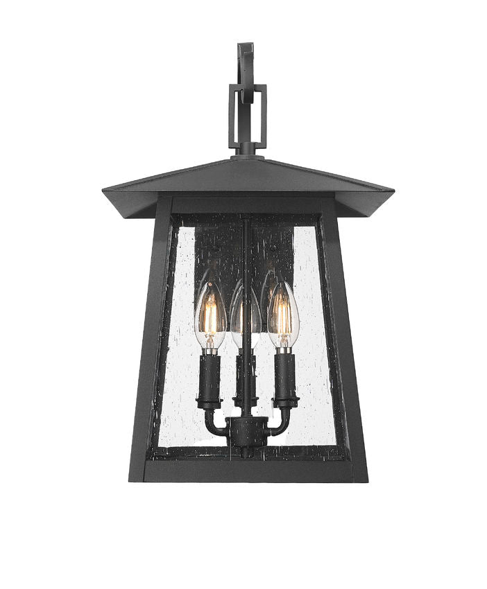 Z-Lite Rainer 12" 3-Light Black Aluminum Outdoor Wall Light With Clear Seedy Glass Shade