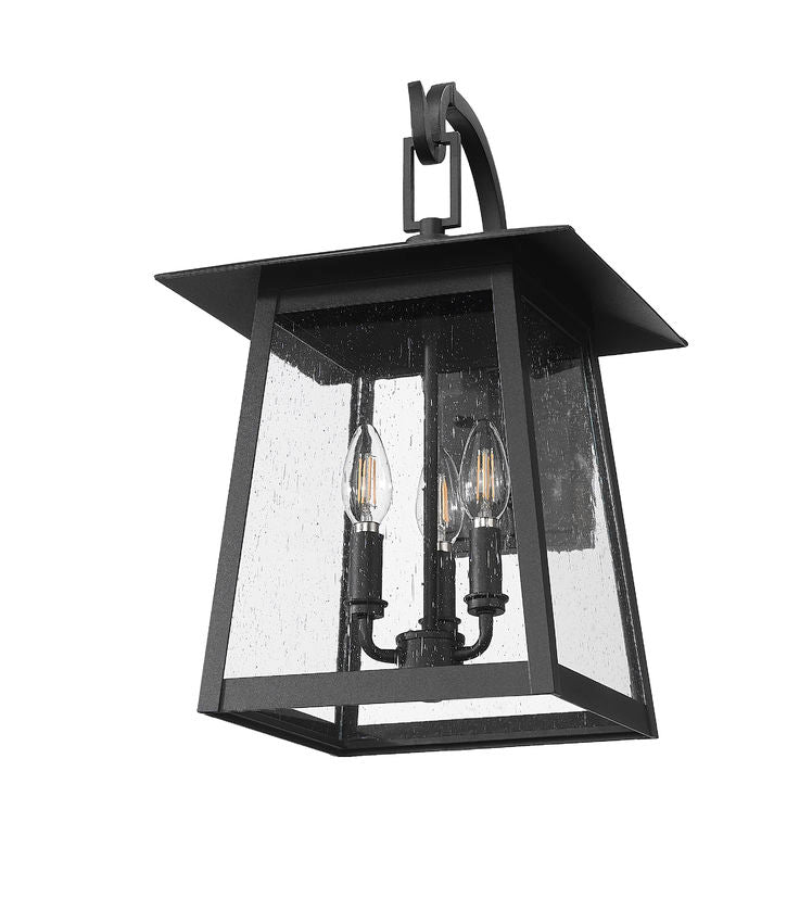 Z-Lite Rainer 12" 3-Light Black Aluminum Outdoor Wall Light With Clear Seedy Glass Shade