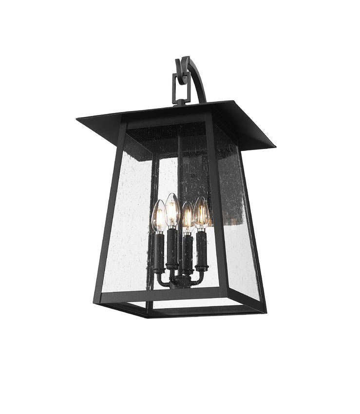 Z-Lite Rainer 14" 4-Light Black Aluminum Outdoor Wall Light With Clear Seedy Glass Shade