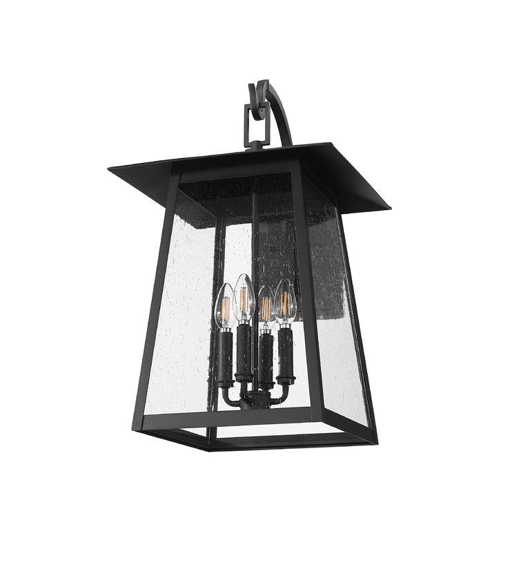 Z-Lite Rainer 14" 4-Light Black Aluminum Outdoor Wall Light With Clear Seedy Glass Shade