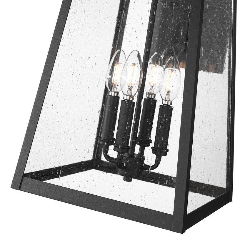 Z-Lite Rainer 14" 4-Light Black Aluminum Outdoor Wall Light With Clear Seedy Glass Shade