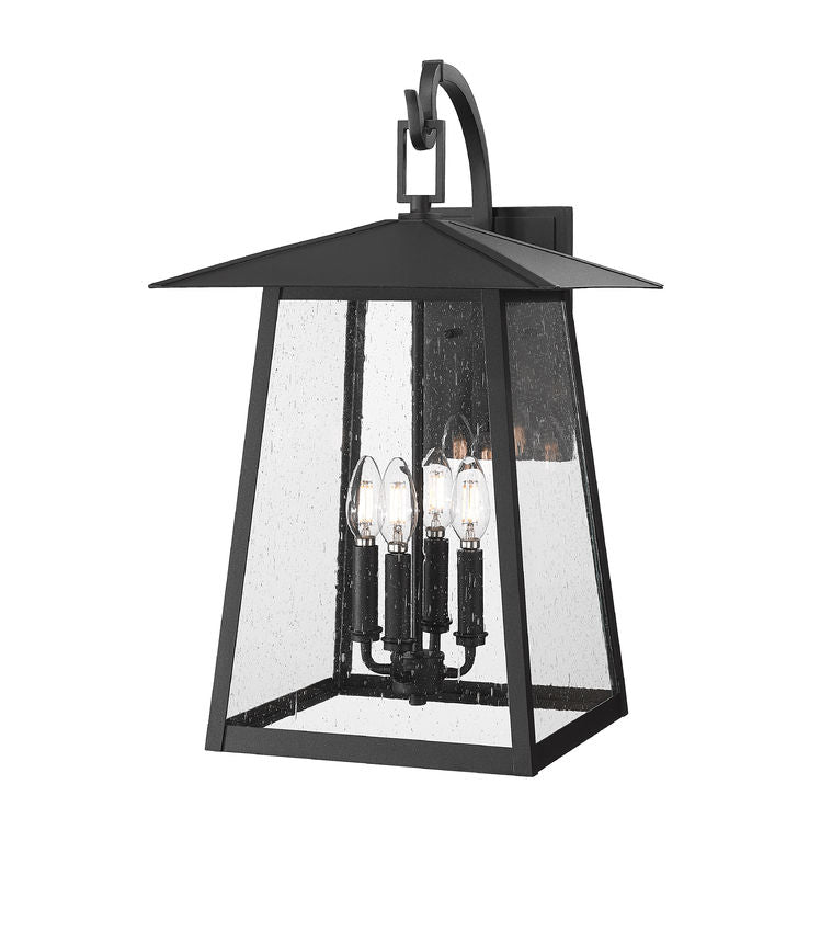 Z-Lite Rainer 14" 4-Light Black Aluminum Outdoor Wall Light With Clear Seedy Glass Shade
