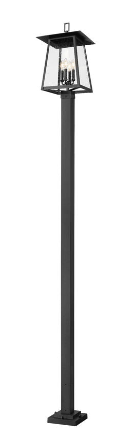 Z-Lite Rainer 14" W x 117" H 4-Light Black Aluminum Outdoor Post Mounted Fixture With Clear Seedy Glass Shade
