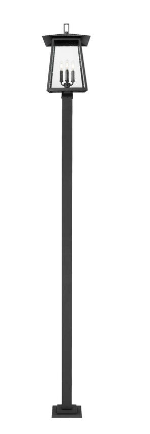 Z-Lite Rainer 14" W x 117" H 4-Light Black Aluminum Outdoor Post Mounted Fixture With Clear Seedy Glass Shade