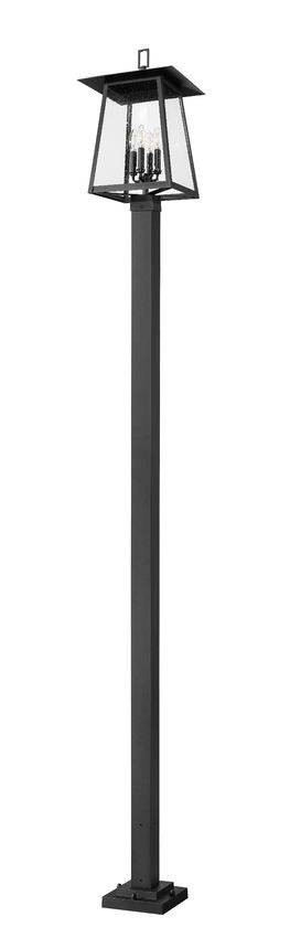 Z-Lite Rainer 14" W x 117" H 4-Light Black Aluminum Outdoor Post Mounted Fixture With Clear Seedy Glass Shade