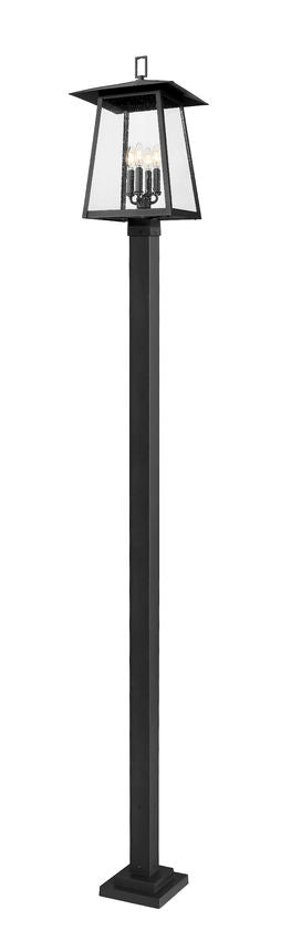 Z-Lite Rainer 14" W x 117" H 4-Light Black Aluminum Outdoor Post Mounted Fixture With Clear Seedy Glass Shade