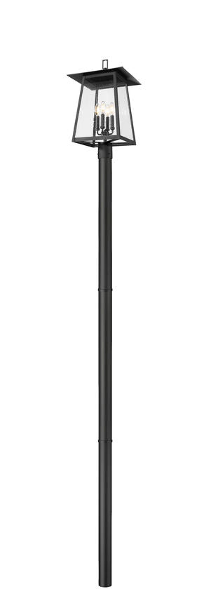 Z-Lite Rainer 14" W x 118" H 4-Light Black Aluminum Outdoor Post Mounted Fixture With Clear Seedy Glass Shade