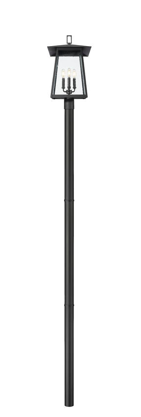 Z-Lite Rainer 14" W x 118" H 4-Light Black Aluminum Outdoor Post Mounted Fixture With Clear Seedy Glass Shade