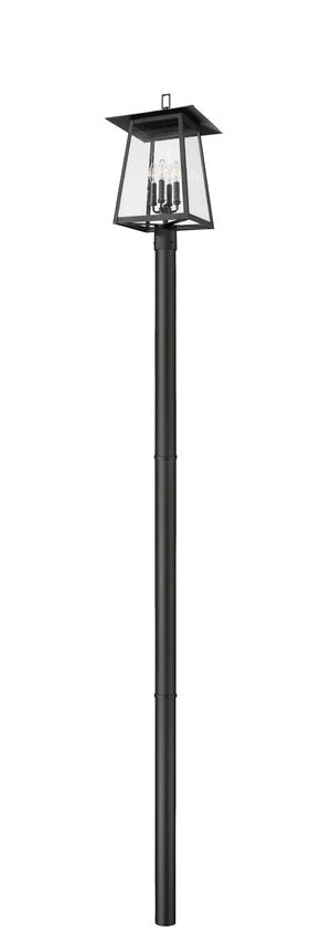 Z-Lite Rainer 14" W x 118" H 4-Light Black Aluminum Outdoor Post Mounted Fixture With Clear Seedy Glass Shade
