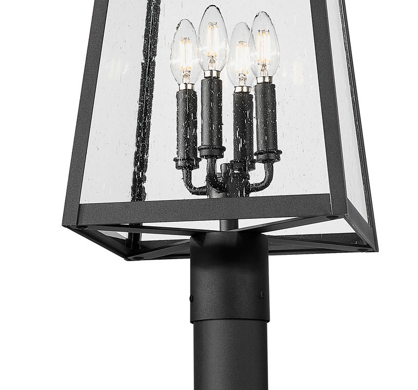 Z-Lite Rainer 14" W x 118" H 4-Light Black Aluminum Outdoor Post Mounted Fixture With Clear Seedy Glass Shade