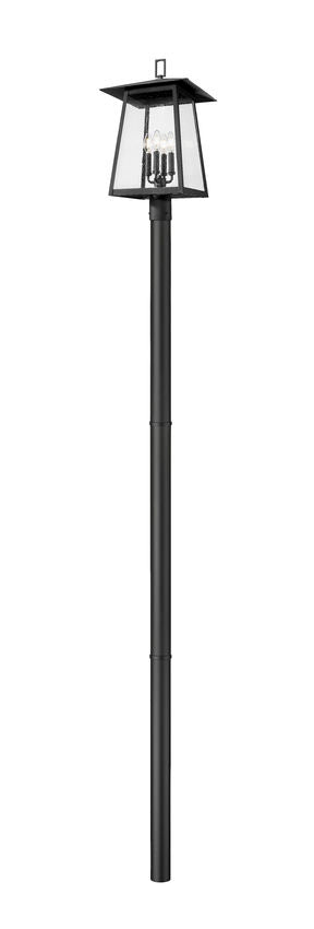 Z-Lite Rainer 14" W x 118" H 4-Light Black Aluminum Outdoor Post Mounted Fixture With Clear Seedy Glass Shade