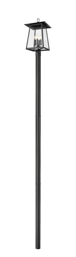 Z-Lite Rainer 14" W x 142" H 4-Light Black Aluminum Outdoor Post Mounted Fixture With Clear Seedy Glass Shade