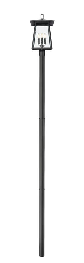 Z-Lite Rainer 14" W x 142" H 4-Light Black Aluminum Outdoor Post Mounted Fixture With Clear Seedy Glass Shade