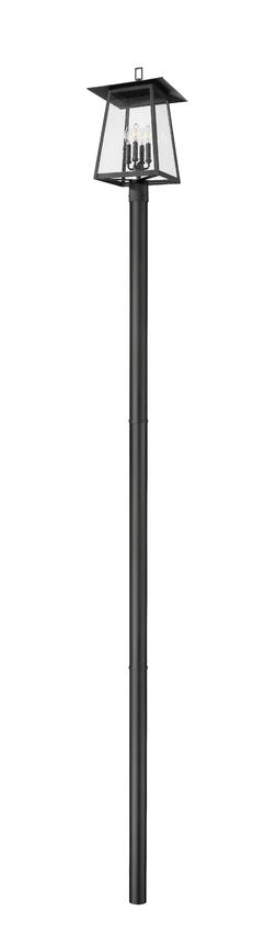 Z-Lite Rainer 14" W x 142" H 4-Light Black Aluminum Outdoor Post Mounted Fixture With Clear Seedy Glass Shade
