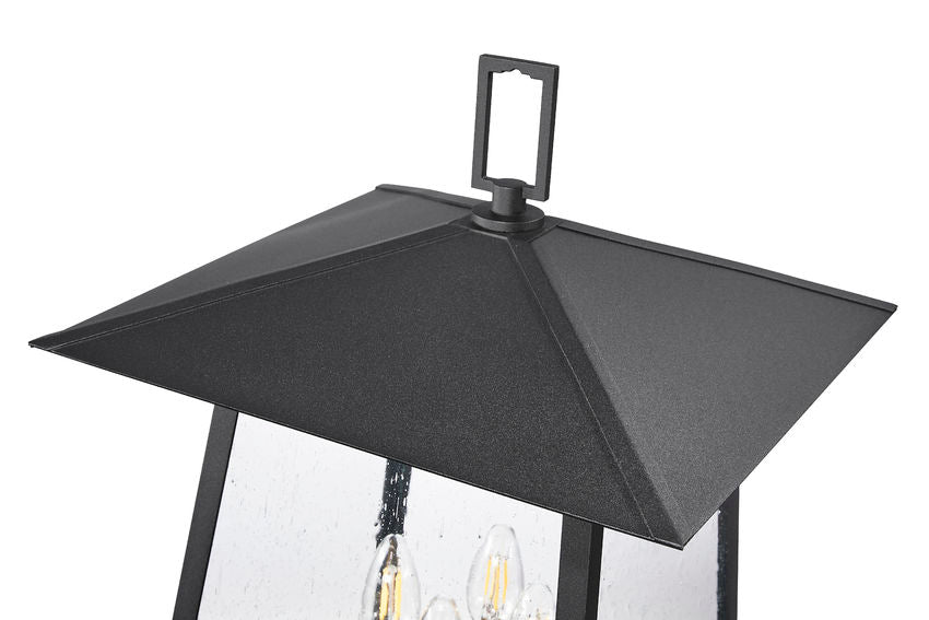 Z-Lite Rainer 14" W x 142" H 4-Light Black Aluminum Outdoor Post Mounted Fixture With Clear Seedy Glass Shade
