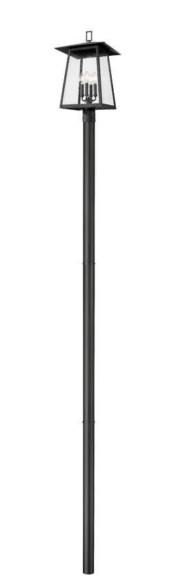 Z-Lite Rainer 14" W x 142" H 4-Light Black Aluminum Outdoor Post Mounted Fixture With Clear Seedy Glass Shade