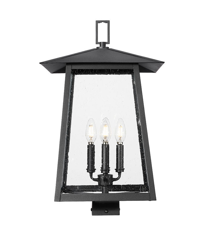 Z-Lite Rainer 14" W x 23" H 4-Light Black Aluminum Outdoor Post Mount Fixture With Clear Seedy Glass Shade