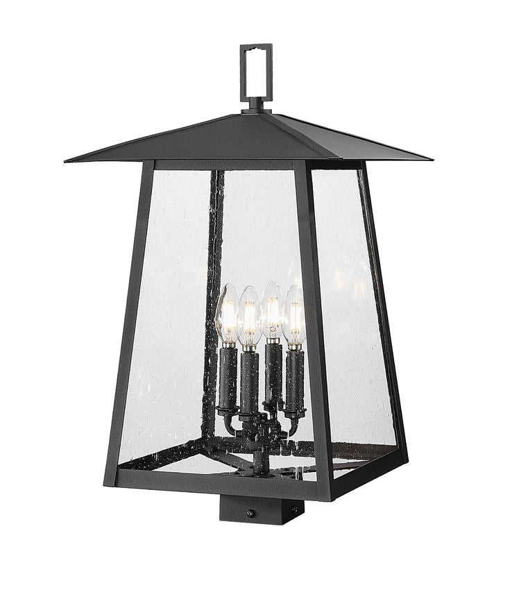 Z-Lite Rainer 14" W x 23" H 4-Light Black Aluminum Outdoor Post Mount Fixture With Clear Seedy Glass Shade