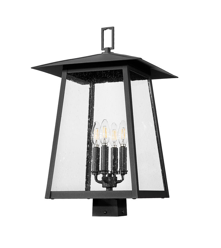 Z-Lite Rainer 14" W x 23" H 4-Light Black Aluminum Outdoor Post Mount Fixture With Clear Seedy Glass Shade
