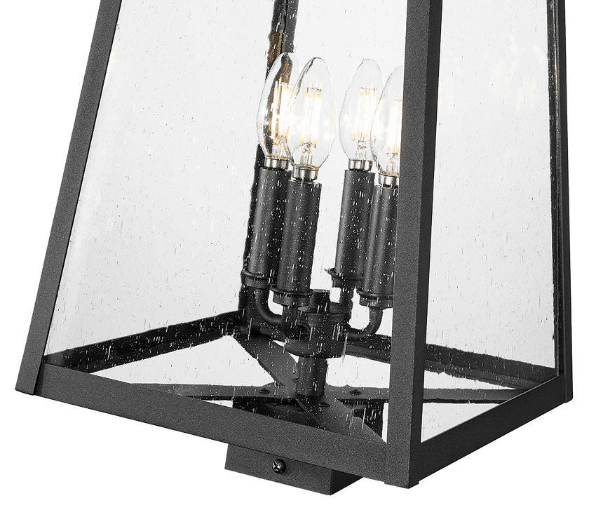 Z-Lite Rainer 14" W x 23" H 4-Light Black Aluminum Outdoor Post Mount Fixture With Clear Seedy Glass Shade