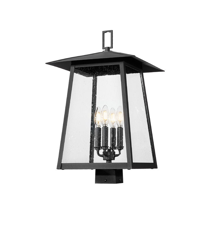 Z-Lite Rainer 14" W x 23" H 4-Light Black Aluminum Outdoor Post Mount Fixture With Clear Seedy Glass Shade