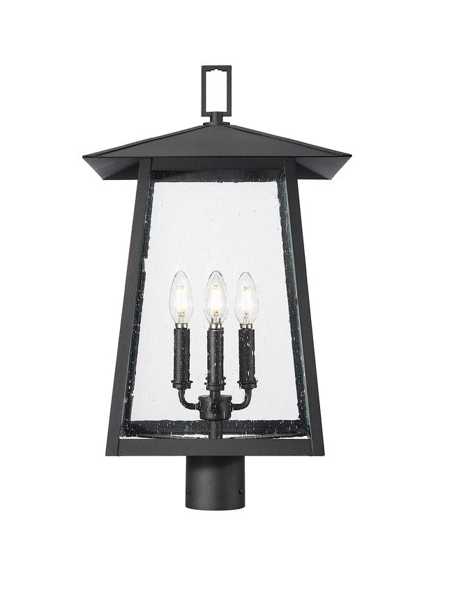 Z-Lite Rainer 14" W x 24" H 4-Light Black Aluminum Outdoor Post Mount Fixture With Clear Seedy Glass Shade