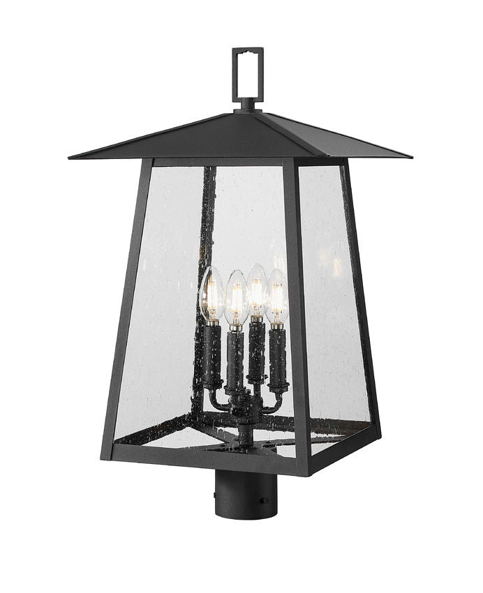 Z-Lite Rainer 14" W x 24" H 4-Light Black Aluminum Outdoor Post Mount Fixture With Clear Seedy Glass Shade