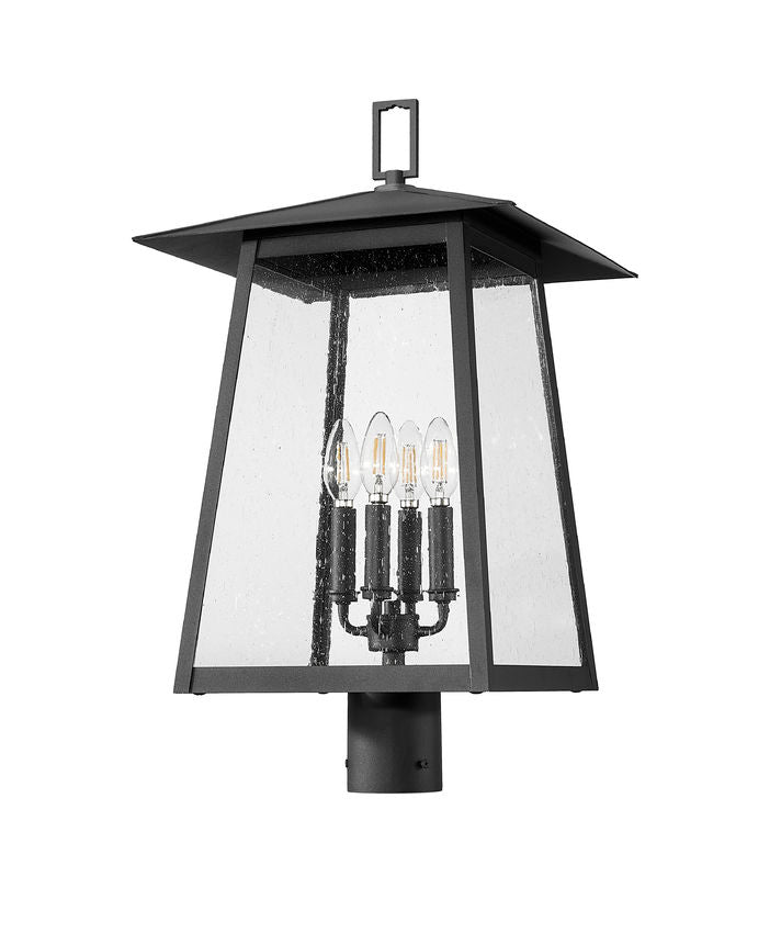Z-Lite Rainer 14" W x 24" H 4-Light Black Aluminum Outdoor Post Mount Fixture With Clear Seedy Glass Shade