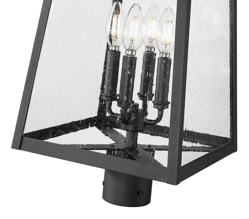Z-Lite Rainer 14" W x 24" H 4-Light Black Aluminum Outdoor Post Mount Fixture With Clear Seedy Glass Shade