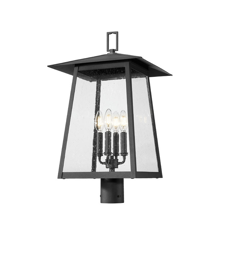 Z-Lite Rainer 14" W x 24" H 4-Light Black Aluminum Outdoor Post Mount Fixture With Clear Seedy Glass Shade