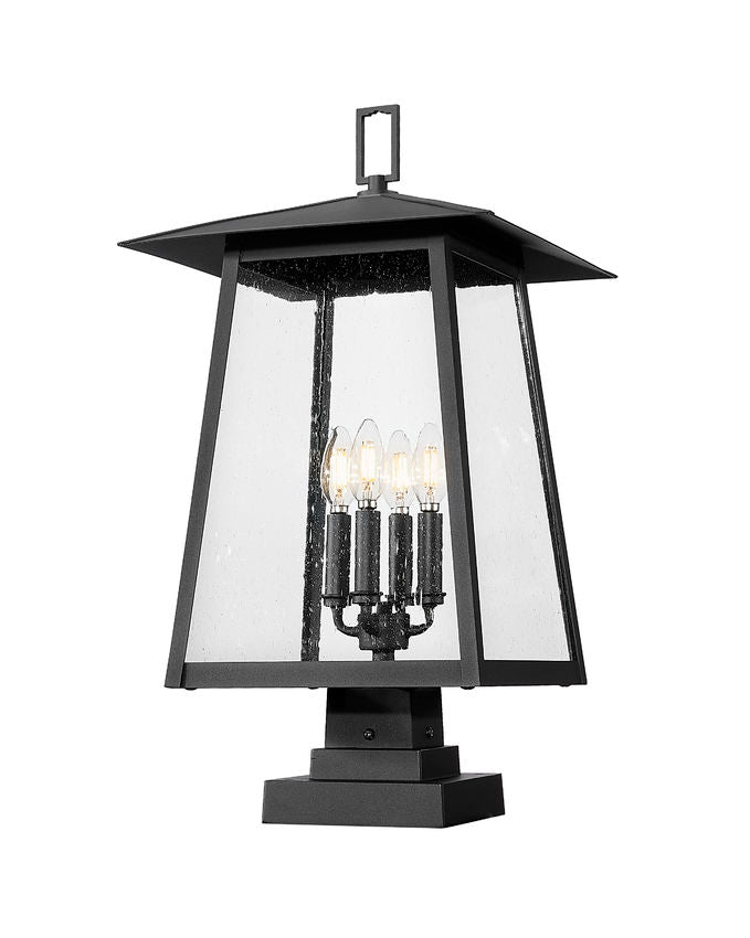 Z-Lite Rainer 14" W x 25" H 4-Light Black Aluminum Outdoor Pier Mounted Fixture With Clear Seedy Glass Shade